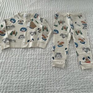 NWT Angel Dear Organic Cotton French Terry Puppy Dog Print Sweatsuit Size 4T